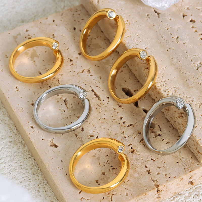Niche design sense cold wind simple personality light luxury inlaid zircon titanium steel non-fading ring jewelry women