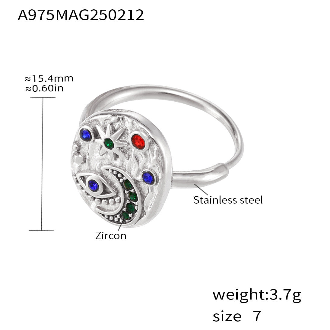 Hot Sale 5A Zircon Ring Women's Light Luxury Personality Star Moon Fashion Tail Ring Devil's Eye Jewelry Gift