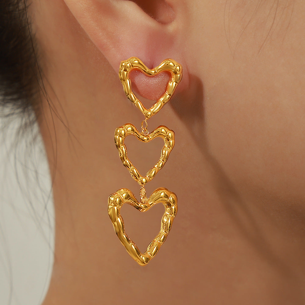 New stylish and simple personalized titanium steel gold-plated irregular heart-shaped long earrings jewelry wholesale earrings women