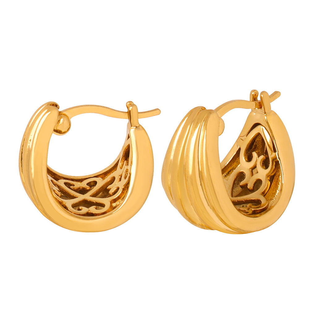 New retro high-end fashion temperament U-shaped earrings titanium steel plated 18K gold earrings jewelry women