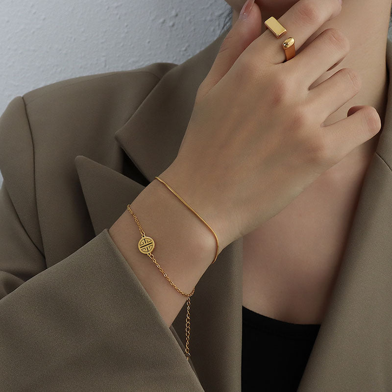 Bracelet Internet celebrity trendy round brand happy character double layer snake chain bracelet titanium steel 18k gold bracelet
