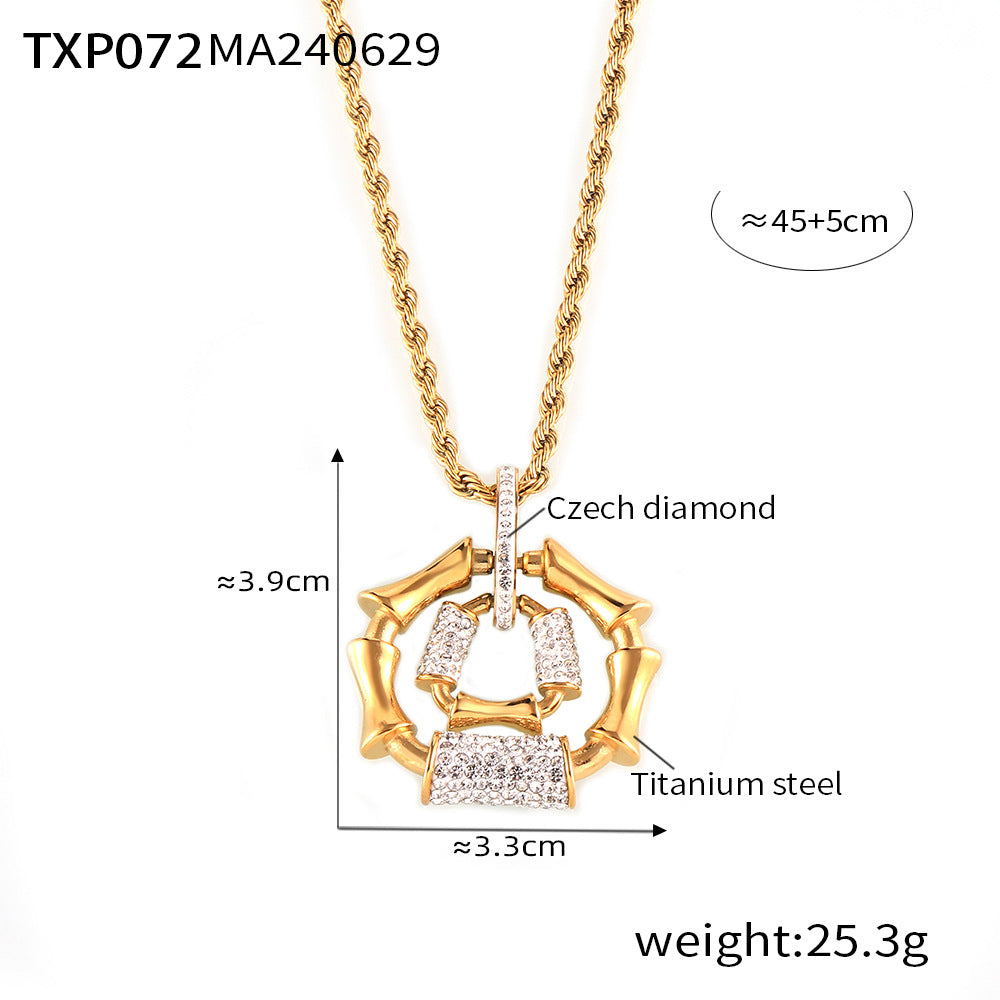 Temperament personalized twist chain jewelry bamboo splicing diamond-set design titanium steel jewelry set