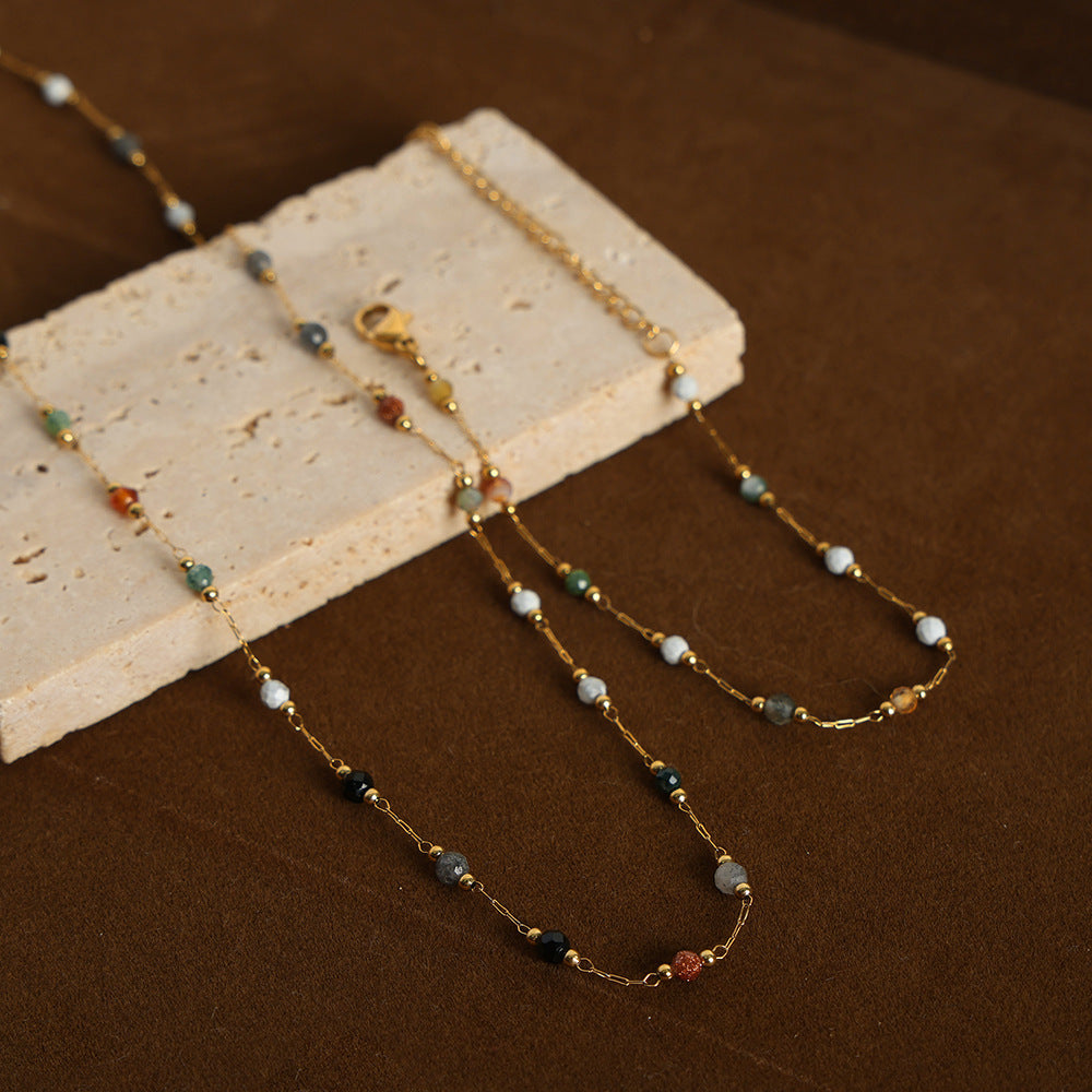 New fashion niche design, simple personality, natural handmade beaded necklace, bracelet set, jewelry women