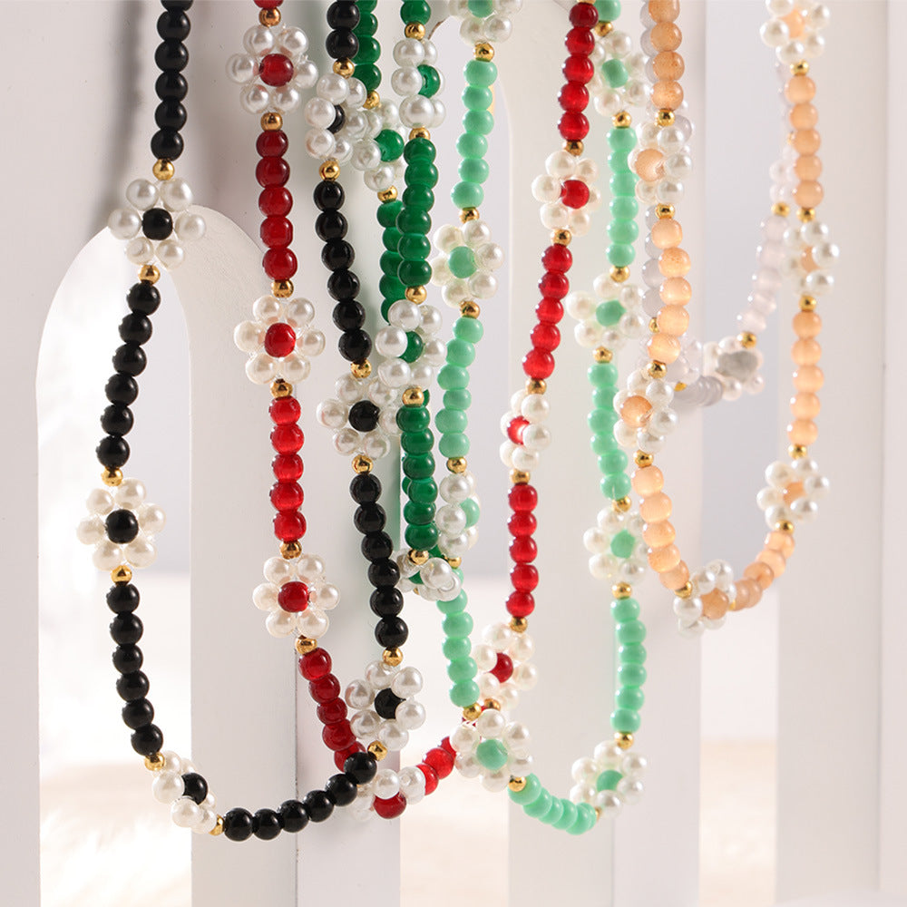 Dopamine wear temperament jewelry beads mix and match colorful natural stone handmade beaded design titanium steel gold-plated necklace pp