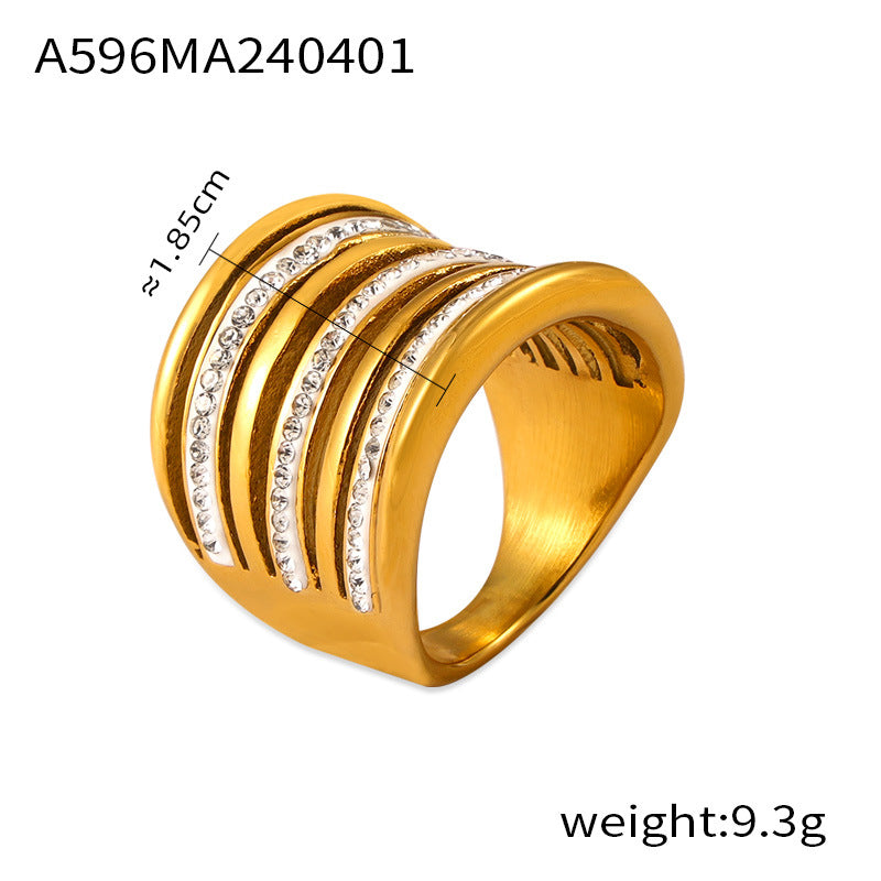 Niche simple light luxury jewelry Gypsy star diamond-set design ring Titanium steel gold-plated multi-layer index finger ring