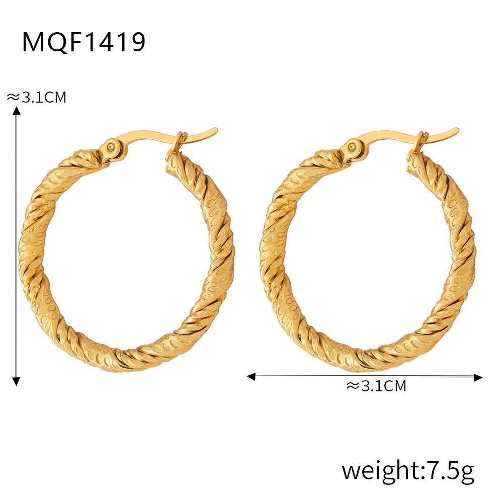 New fashion simple cold wind niche design titanium steel gold-plated twist pattern exaggerated earrings jewelry wholesale 99