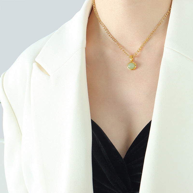 Type does not fade niche new green Dongling pendant titanium steel necklace jewelry earrings jewelry set 99