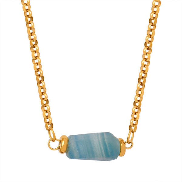 New retro personality niche titanium steel gold-plated geometric irregular natural stone pendant necklace jewelry women