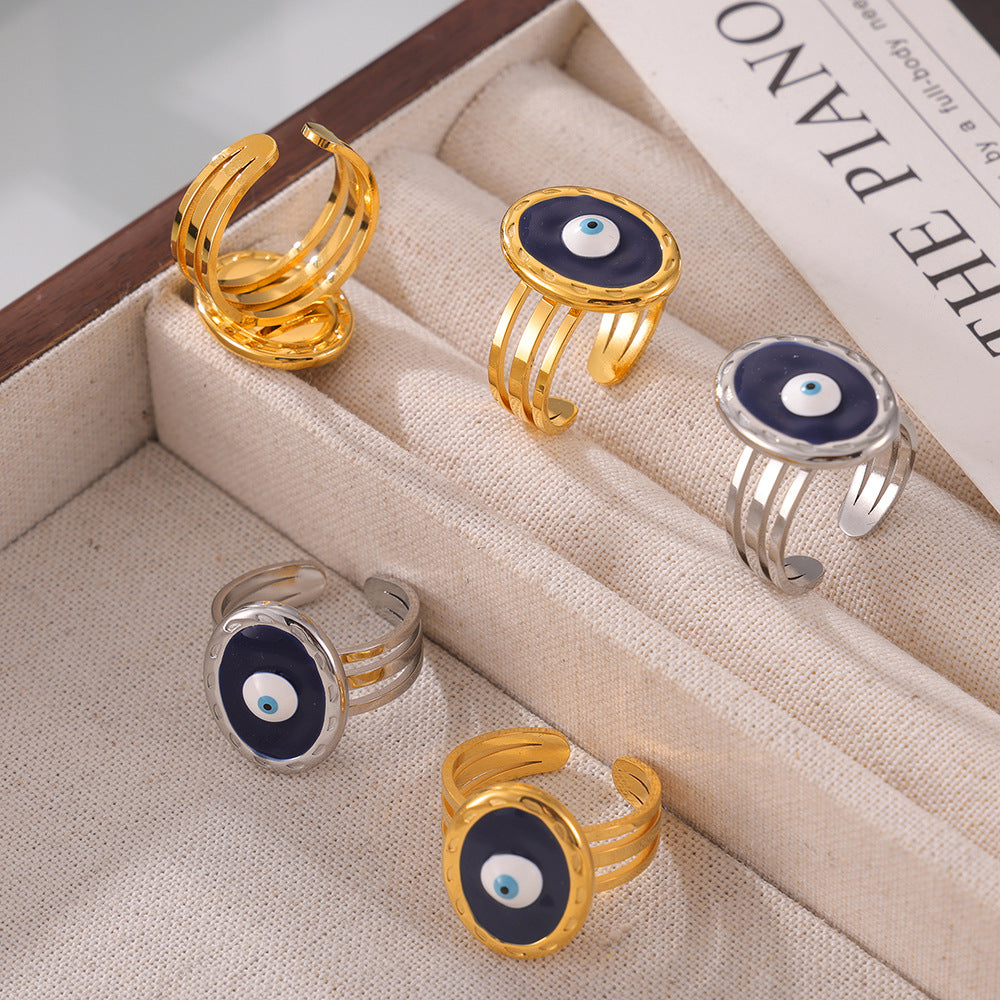 Hot-selling niche devil's eye shape ring, personalized drip oil design, multi-layer hollow titanium steel ring pp