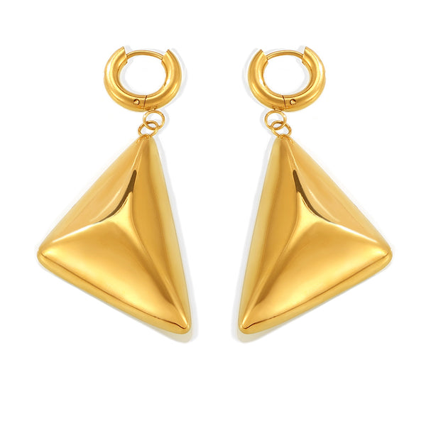 Trend retro style design earrings 18k gold stainless steel triangular three-dimensional pendant earrings spot wholesale