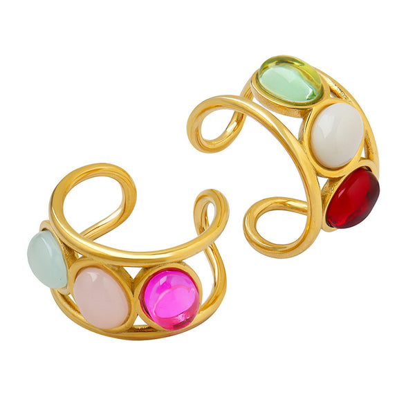 Light luxury retro court style mixed color titanium steel plated 18K gold open ring geometric design jewelry femininity pp
