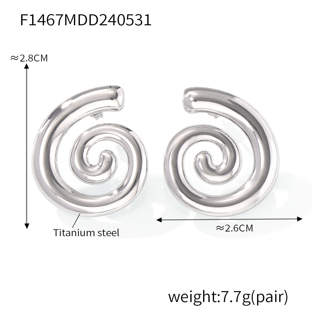 Geometric Spiral Design Earrings Creative Fashion Trend Personality Titanium Steel Gold Plated Casual Wind Stud Earrings