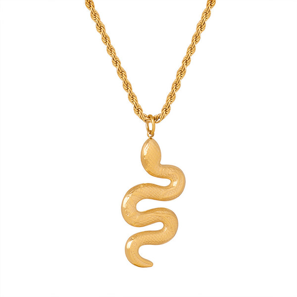 New retro high-end light luxury personalized animal snake titanium steel gold-plated pendant necklace women's jewelry wholesale
