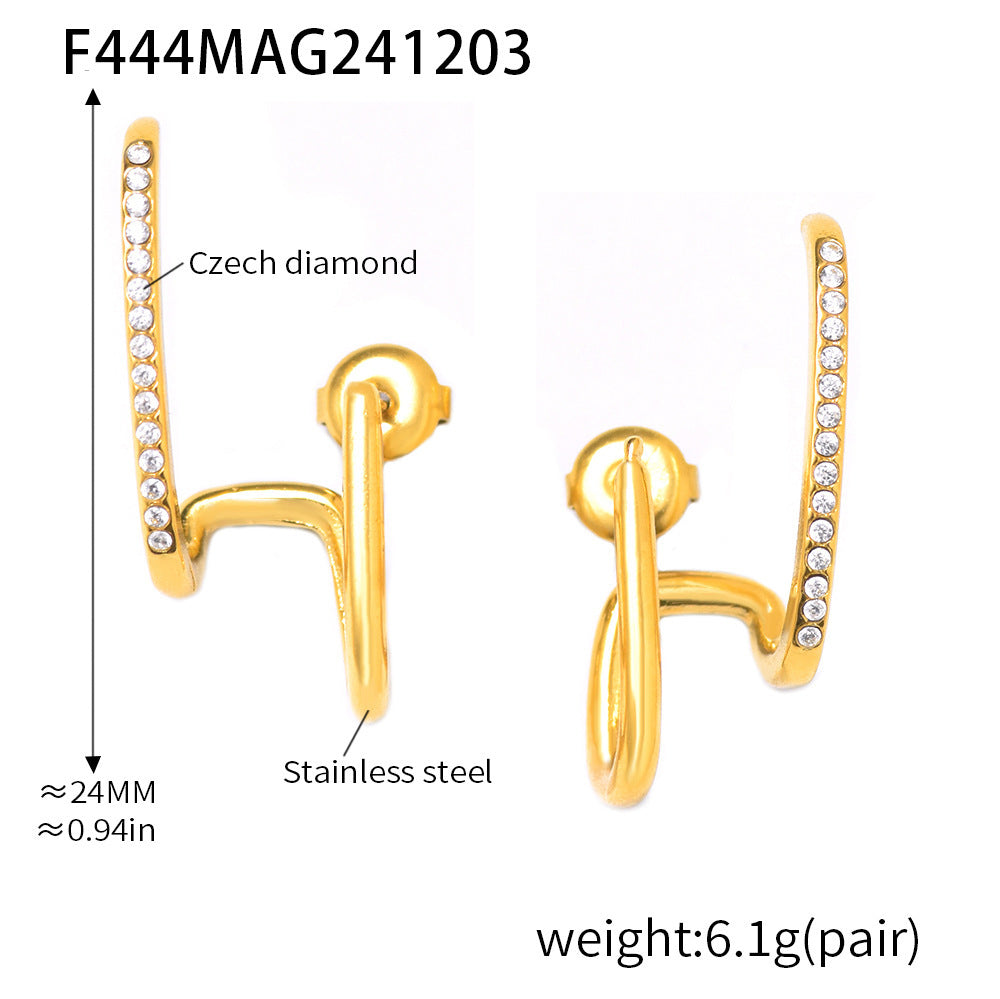 Light luxury line handmade zircon ear bone clip jewelry stud earrings autumn and winter versatile stainless steel first jewelry wholesale 99