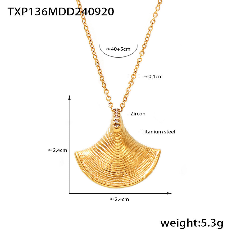 Cold wind three-dimensional fan-shaped shell zircon pendant necklace earrings light luxury temperament marine series set 99