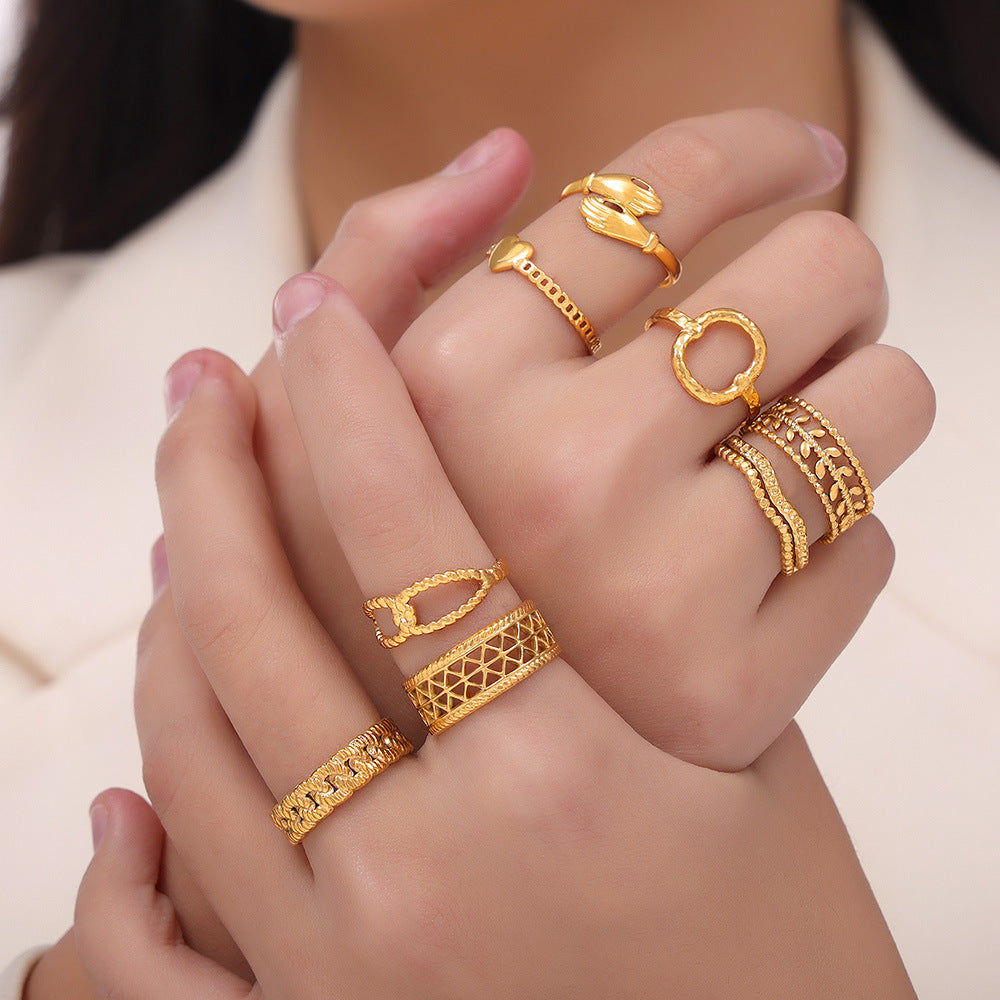 New exaggerated niche design personalized simple titanium steel gold-plated open ring jewelry wholesale female pp