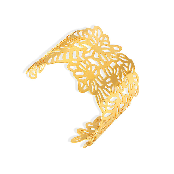 Flower leaf splicing opening bracelet titanium steel plated 18k gold personality exaggerated geometric hollow jewelry pp