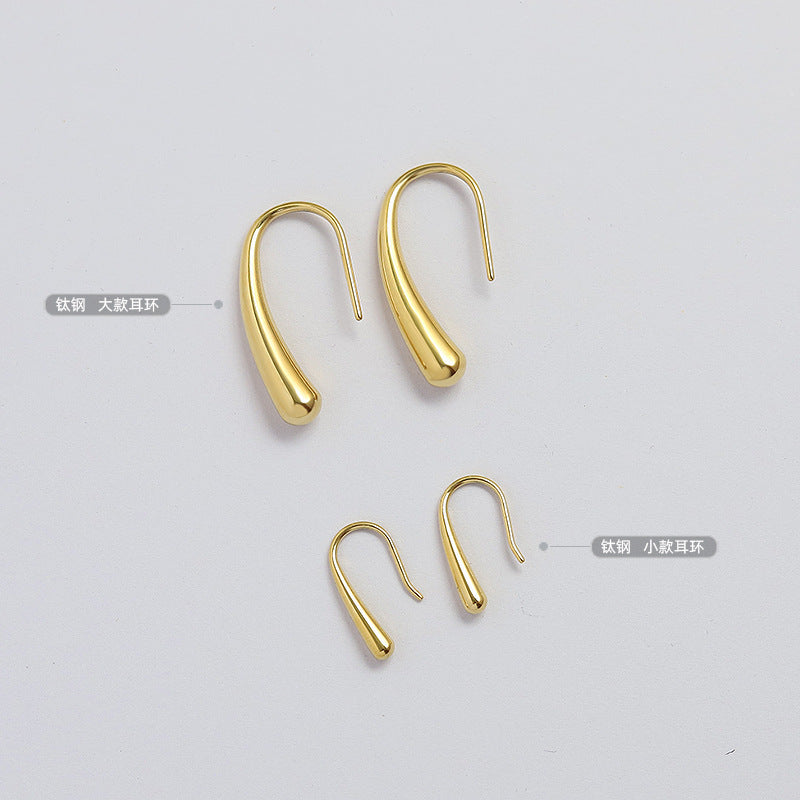 Tide niche design Unique small water drop curved hook geometric stud earrings Female cold wind, titanium steel F31599