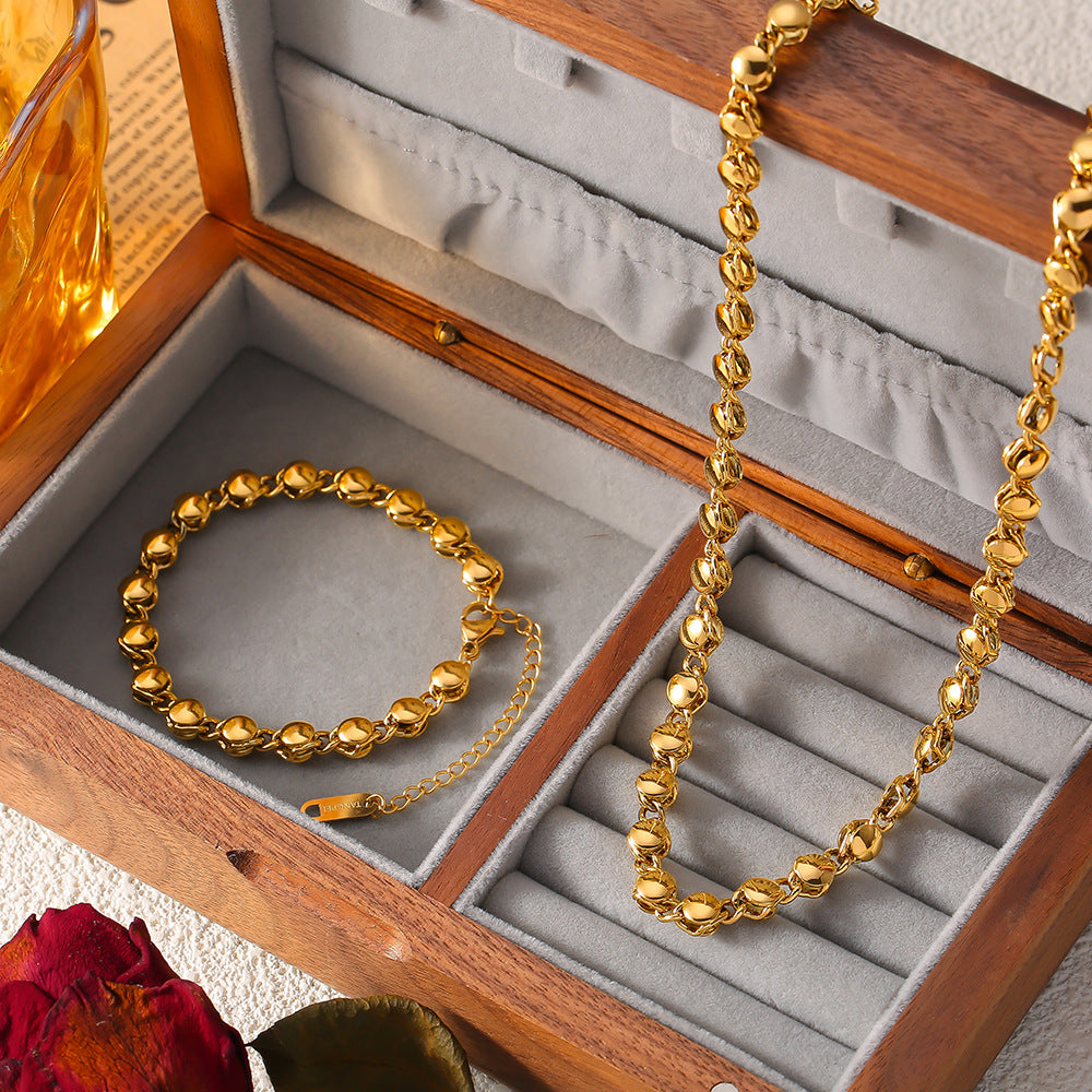 Simple personality and unique casual style jewelry geometric splicing design sense copper material gold-plated jewelry set pp