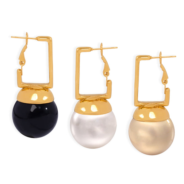New personalized versatile exaggerated design titanium steel gold-plated bead pendant earrings jewelry women