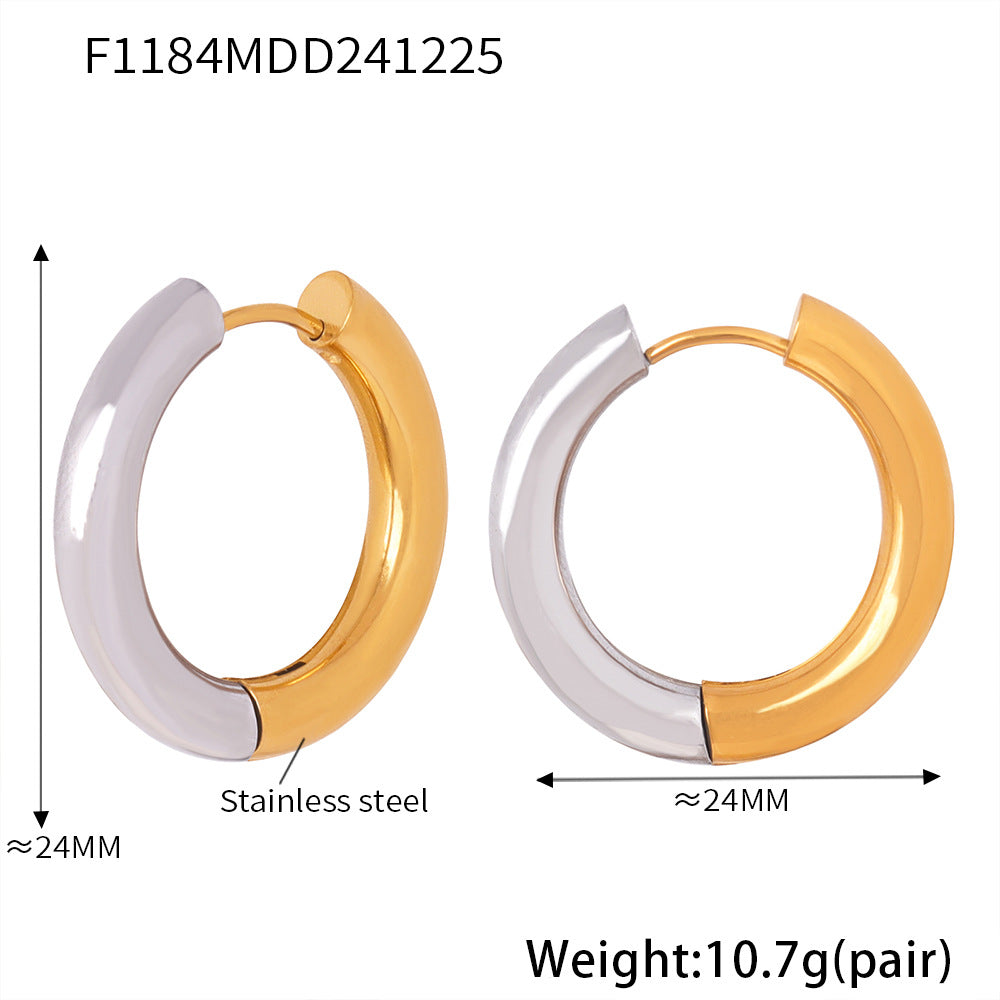 Stainless steel niche personality temperament versatile earrings fashion light luxury ear buckle plated 18k real gold jewelry women 99