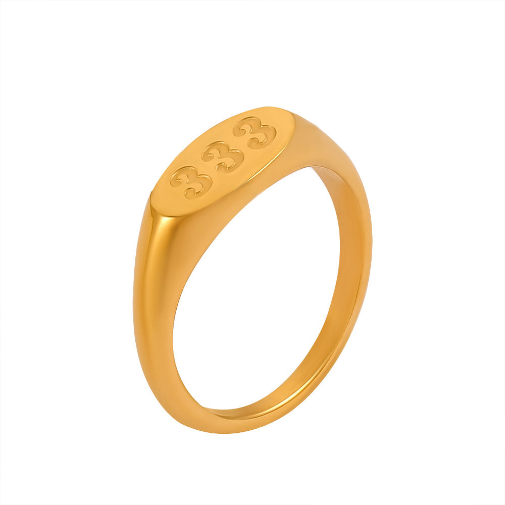 Chic style personality minimalist style elegant index finger ring lucky number three consecutive design sense titanium steel gold-plated ring