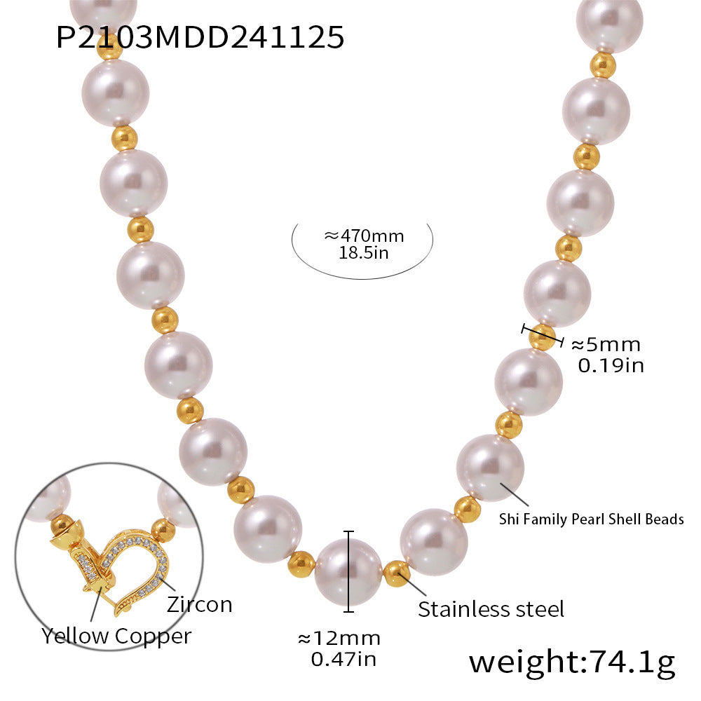 Bead collarbone necklace brass chain buckle imitation pearl light luxury temperament women's jewelry does not fade in stock
