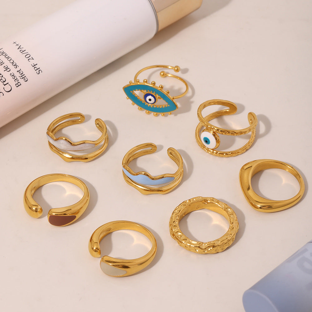 Ring enamel glaze irregular ring niche design titanium steel 18K real gold ring jewelry 99