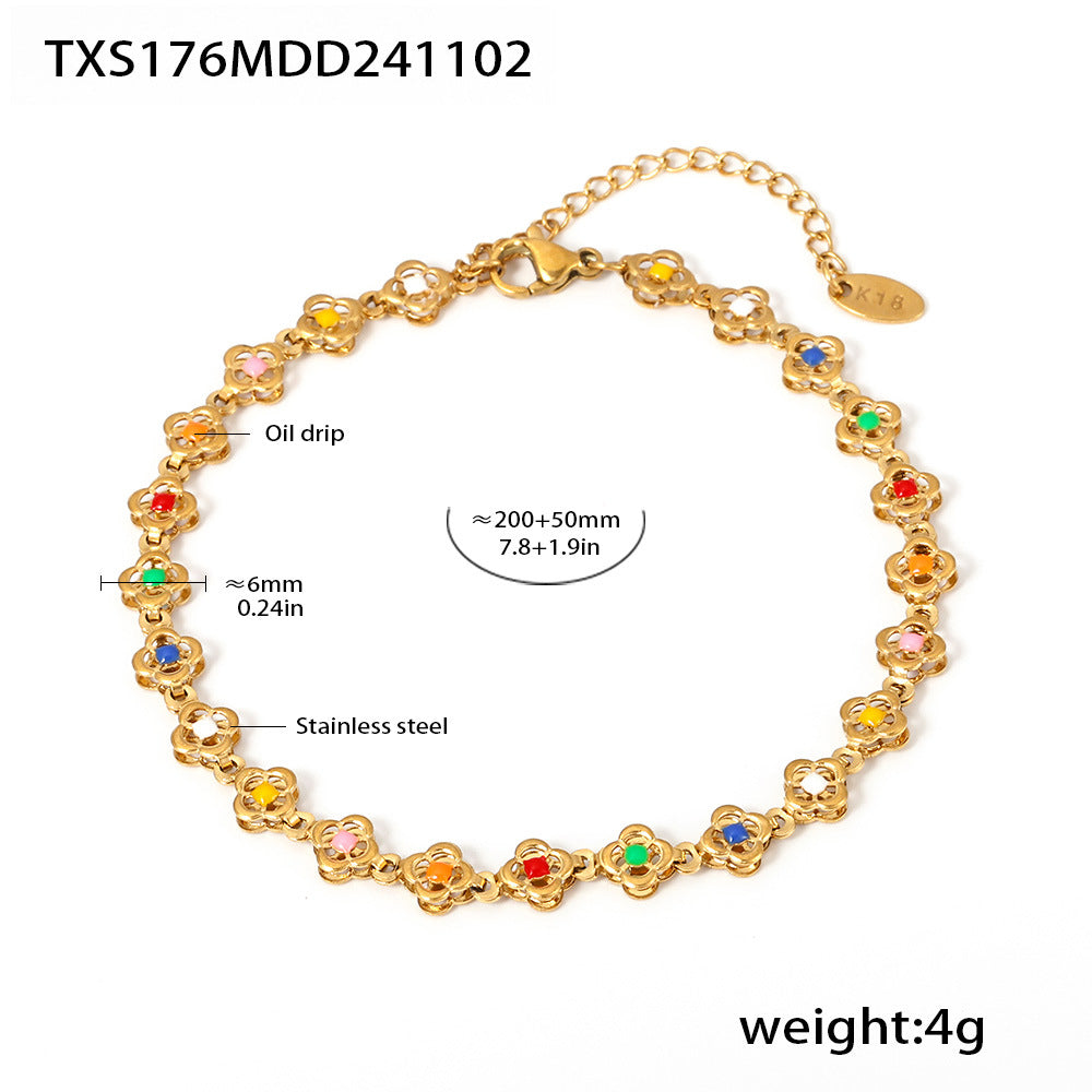 Stainless steel flower handmade chain dripping oil color heavy industry necklace women's bracelet anklet set source factory