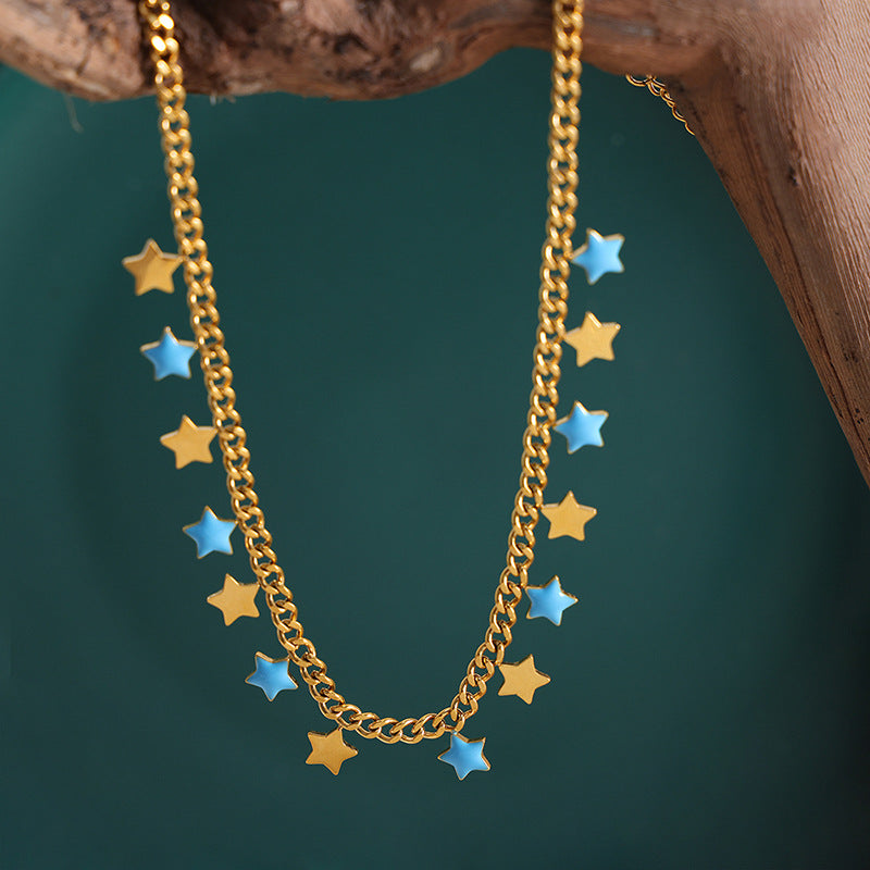 High sense versatile titanium steel necklace female personality dripping oil pentagram fashion trend spice girl collarbone chain jewelry pp