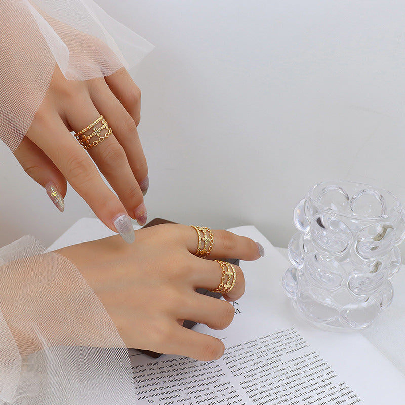 Hot Selling Open Titanium Steel Gold Plated Geometric Mix and Match Fashion Variety Ring Non-Fading Hip Hop Trend Ring