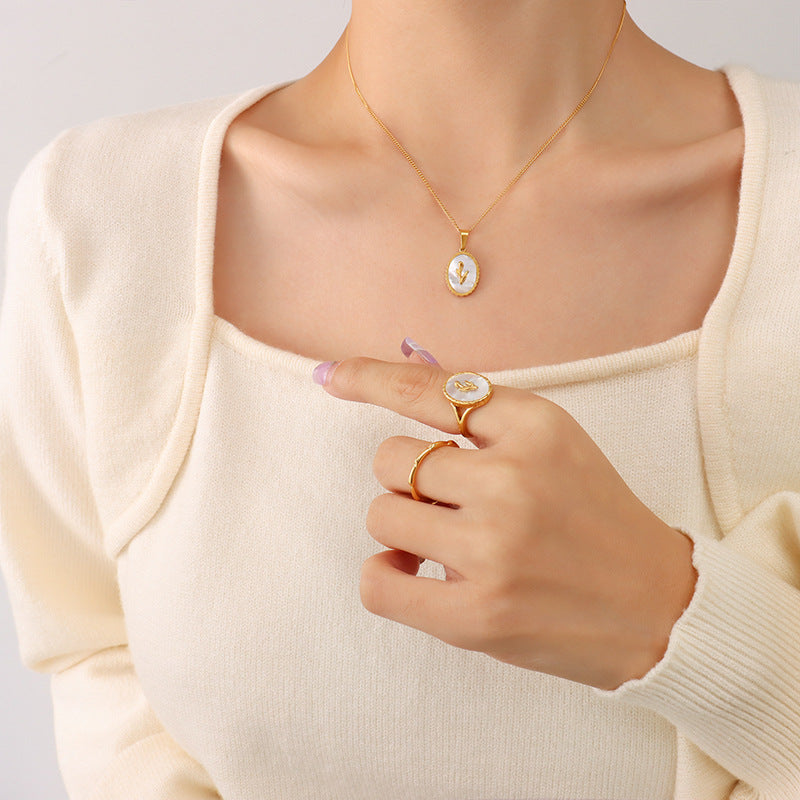 Trend cold wind copper material white sea shell open ring niche light luxury temperament jewelry A316