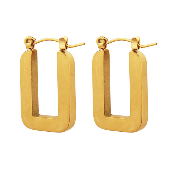 Geometric brushed process earrings women's titanium steel plated 18k gold ear buckle manufacturer sent F397pp
