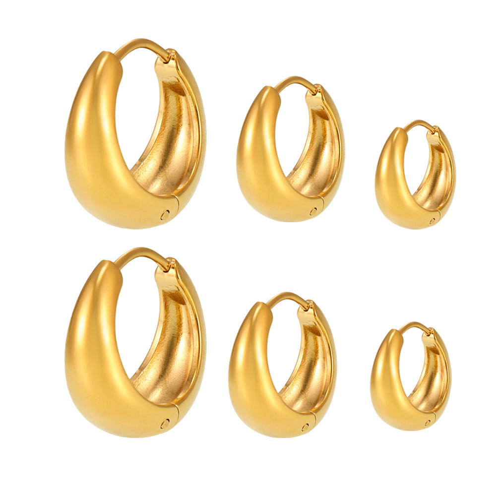 Circle earrings European and American small ear buckles niche plain rings stainless steel high polish gold color matching earrings 99
