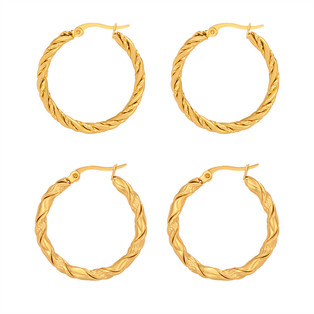 New fashion simple cold wind niche design titanium steel gold-plated twist pattern exaggerated earrings jewelry wholesale 99