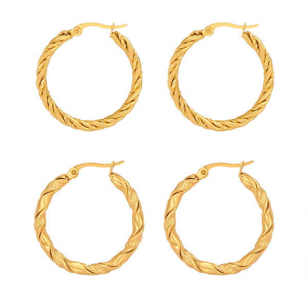 New fashion simple cold wind niche design titanium steel gold-plated twist pattern exaggerated earrings jewelry wholesale 99
