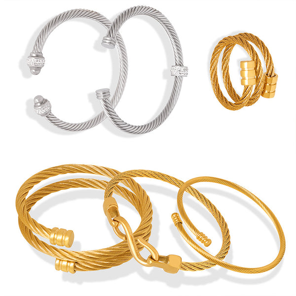Internet celebrity simple trend retro bracelet, versatile and non-fading titanium steel plated opening brushed small waist bracelet
