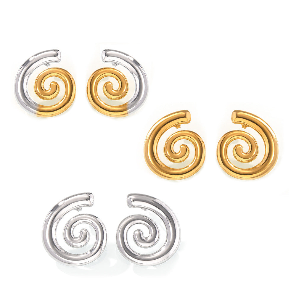 Geometric Spiral Design Earrings Creative Fashion Trend Personality Titanium Steel Gold Plated Casual Wind Stud Earrings