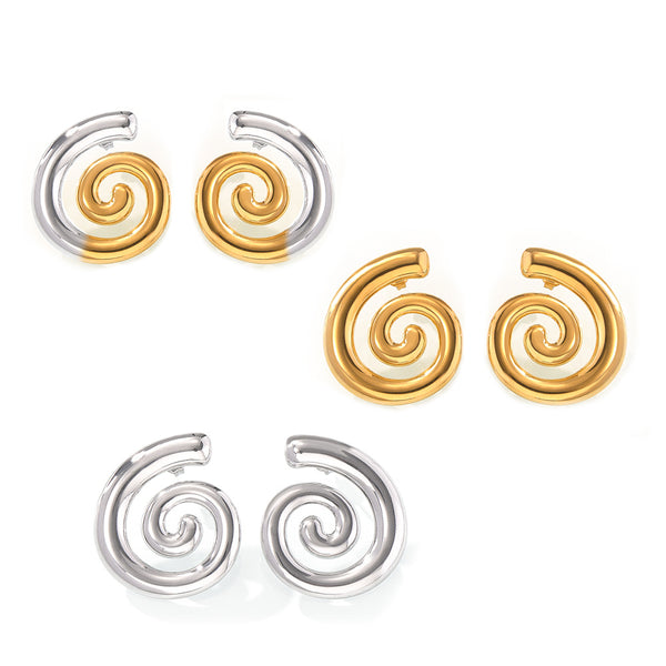 Geometric Spiral Design Earrings Creative Fashion Trend Personality Titanium Steel Gold Plated Casual Wind Stud Earrings