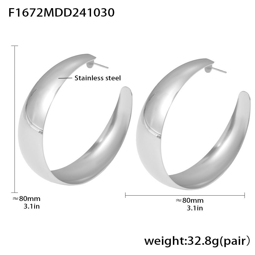 Exaggerated large circle earrings women's earrings stainless steel plated 18k gold fashionable glossy earrings