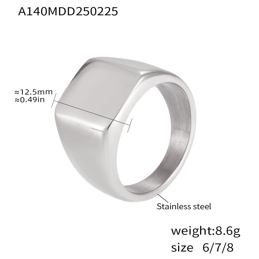 Square smooth titanium steel ring, European and American style simple ring, PVD electroplating 18K real gold, the same for men and women in stock