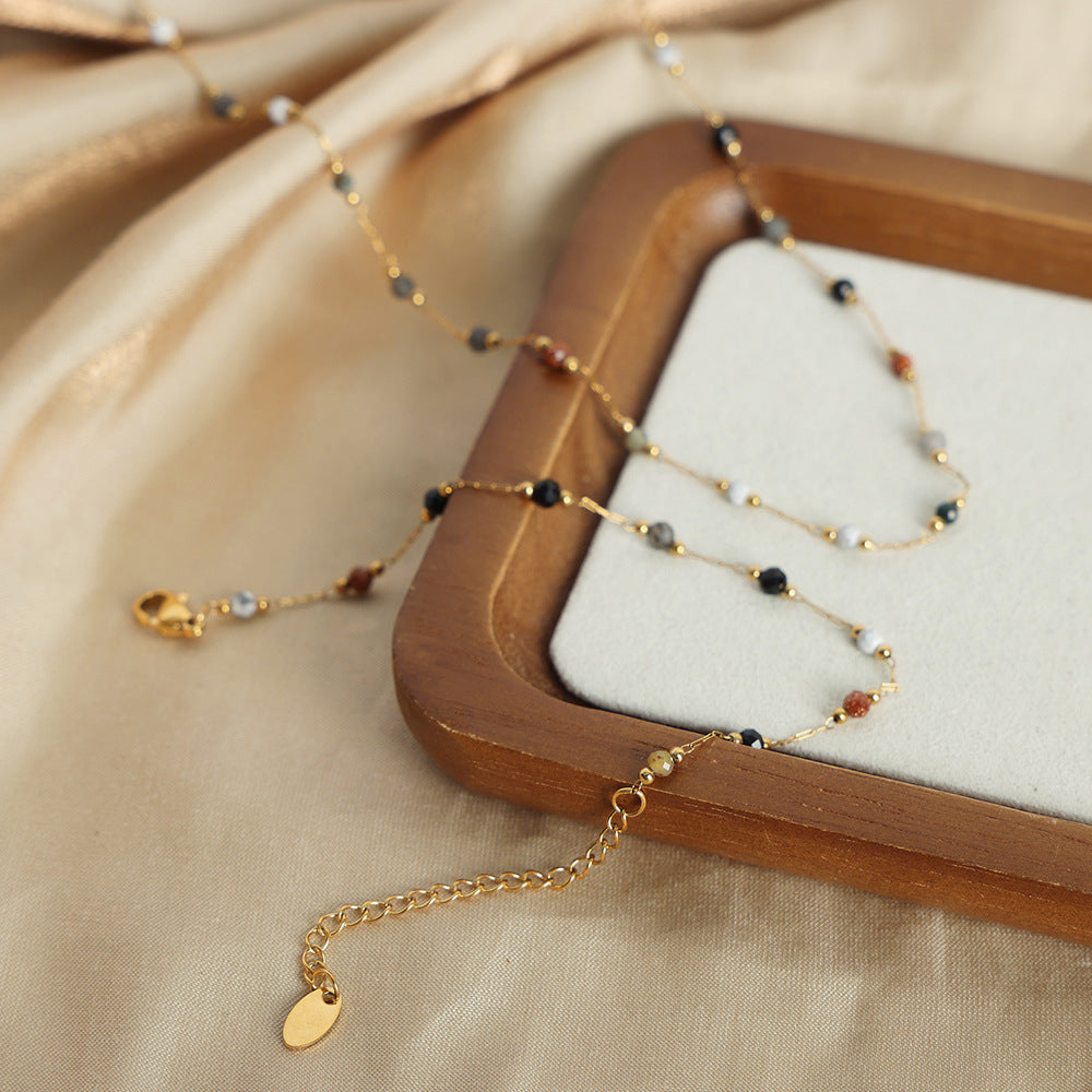 New fashion niche design, simple personality, natural handmade beaded necklace, bracelet set, jewelry women