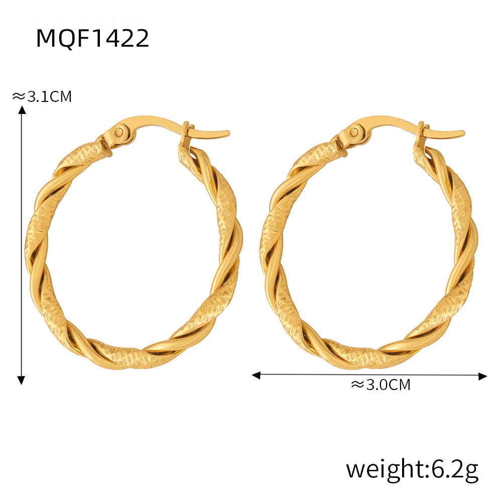 New fashion simple cold wind niche design titanium steel gold-plated twist pattern exaggerated earrings jewelry wholesale 99