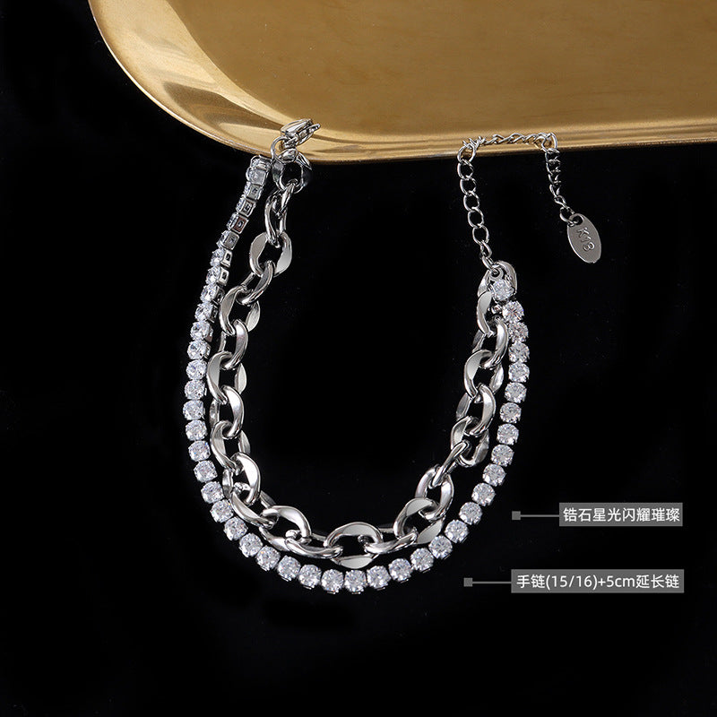 Personalized niche chain Gypsy zircon double-layer titanium steel plated 18K gold bracelet women's fashion pp