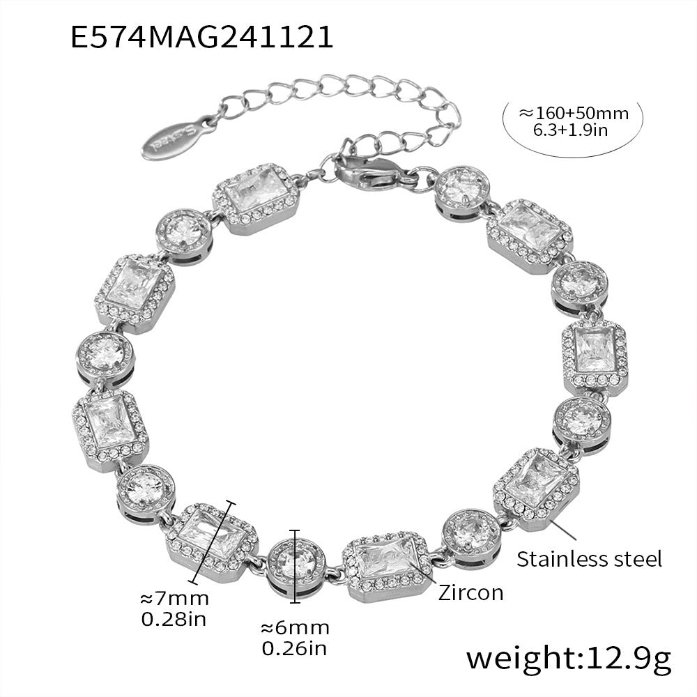 Stainless steel square zircon claw plated diamond inlaid handmade chain jewelry bracelet PVD plated 18K real gold pp