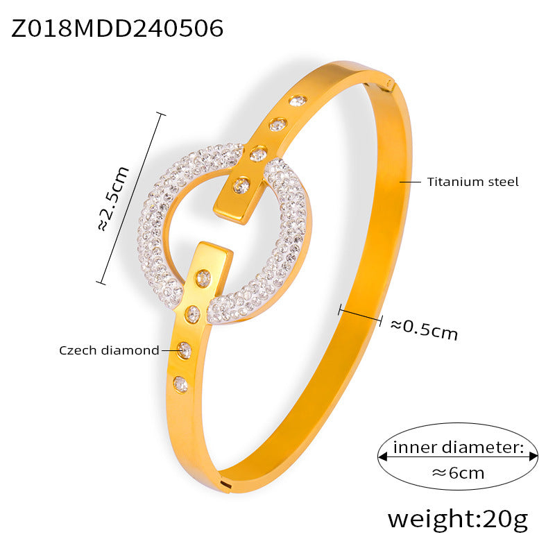 Trend fashion simple personality niche jewelry geometric multi-layer diamond design titanium steel gold-plated hollow bracelet pp
