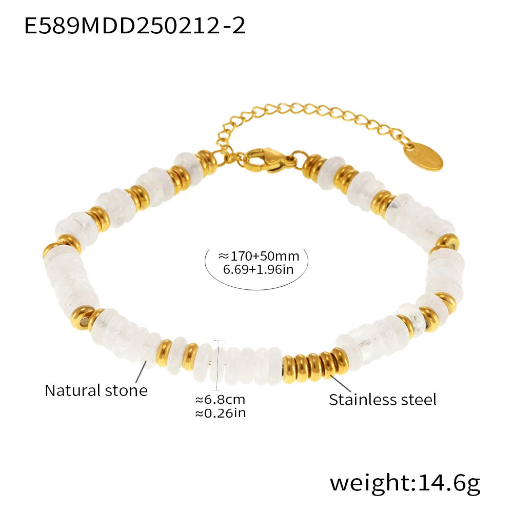 Natural stone abacus bead bracelet women's fashion light luxury titanium steel plated 18k gold versatile personality temperament chain decoration 99