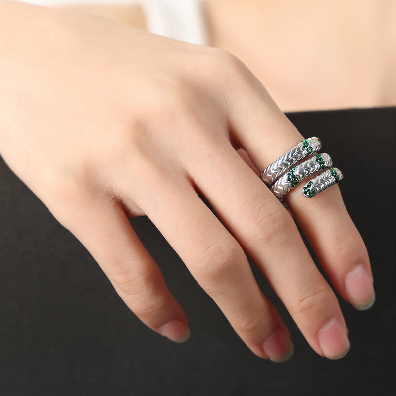 New fashion light luxury retro titanium steel gold-plated with colored diamonds multi-layer texture personalized opening ring jewelry women