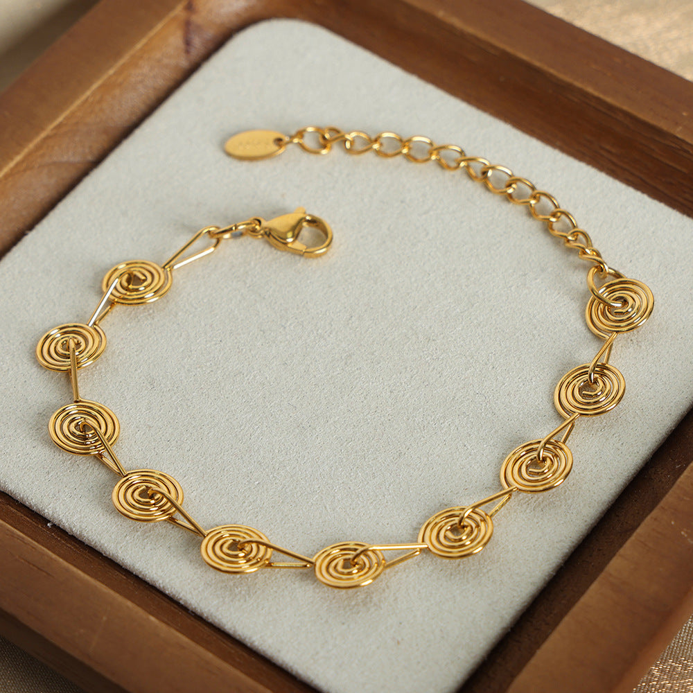 Fashion versatile style niche design titanium steel gold-plated ring hollow necklace bracelet set jewelry high sense