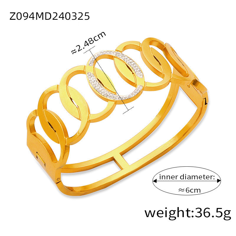 Fashion new cross-border personalized niche design titanium steel gold-plated diamond-encrusted geometric bracelet jewelry